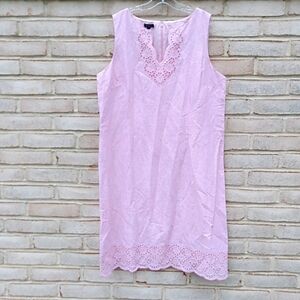 Talbots | pink linen blend Sleeveless Sheath Dress eyelet cutout detail size 10